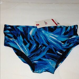 NWT Speedo Men’s Swimsuit Swim Truck Briefs Multi Blue Palm Print Size 38